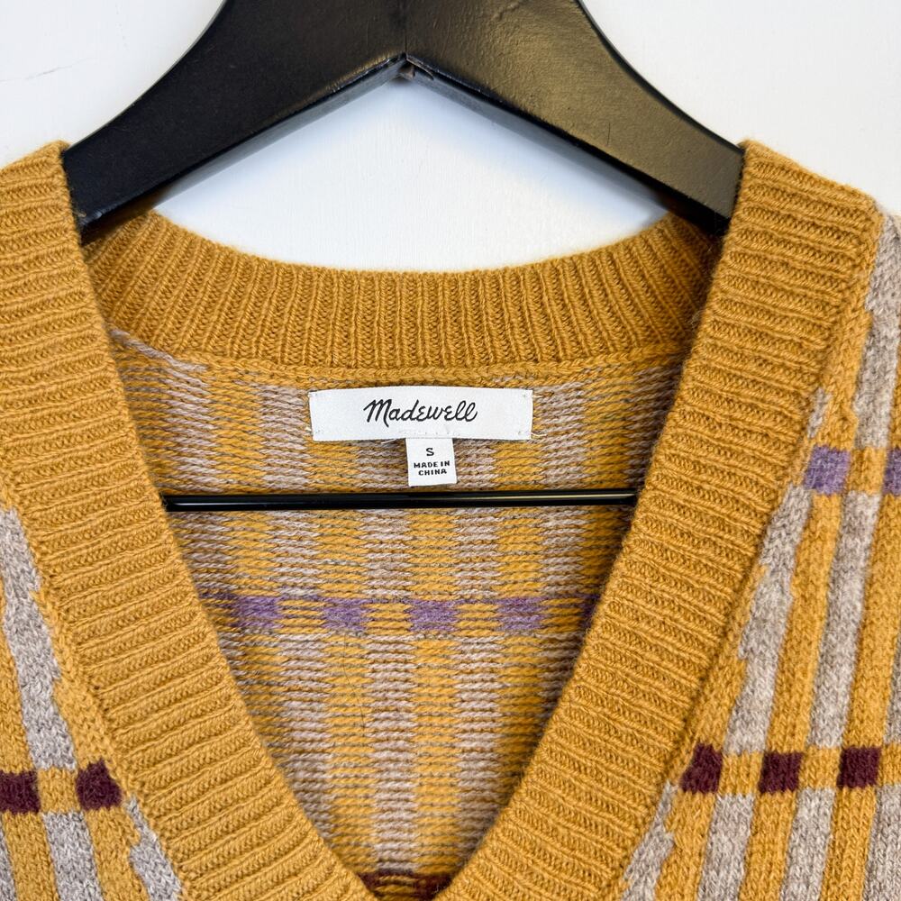 Madewell Jacquard V-Neck Sweater Vest in Heather Vintage Gold - S - Picture 4 of 9